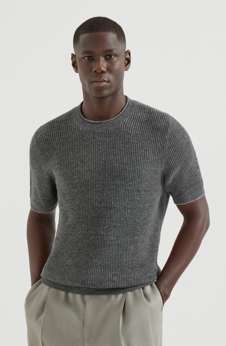Brunello Cucinelli Linen and cotton T-shirt, Alternate, color, Dark Grey