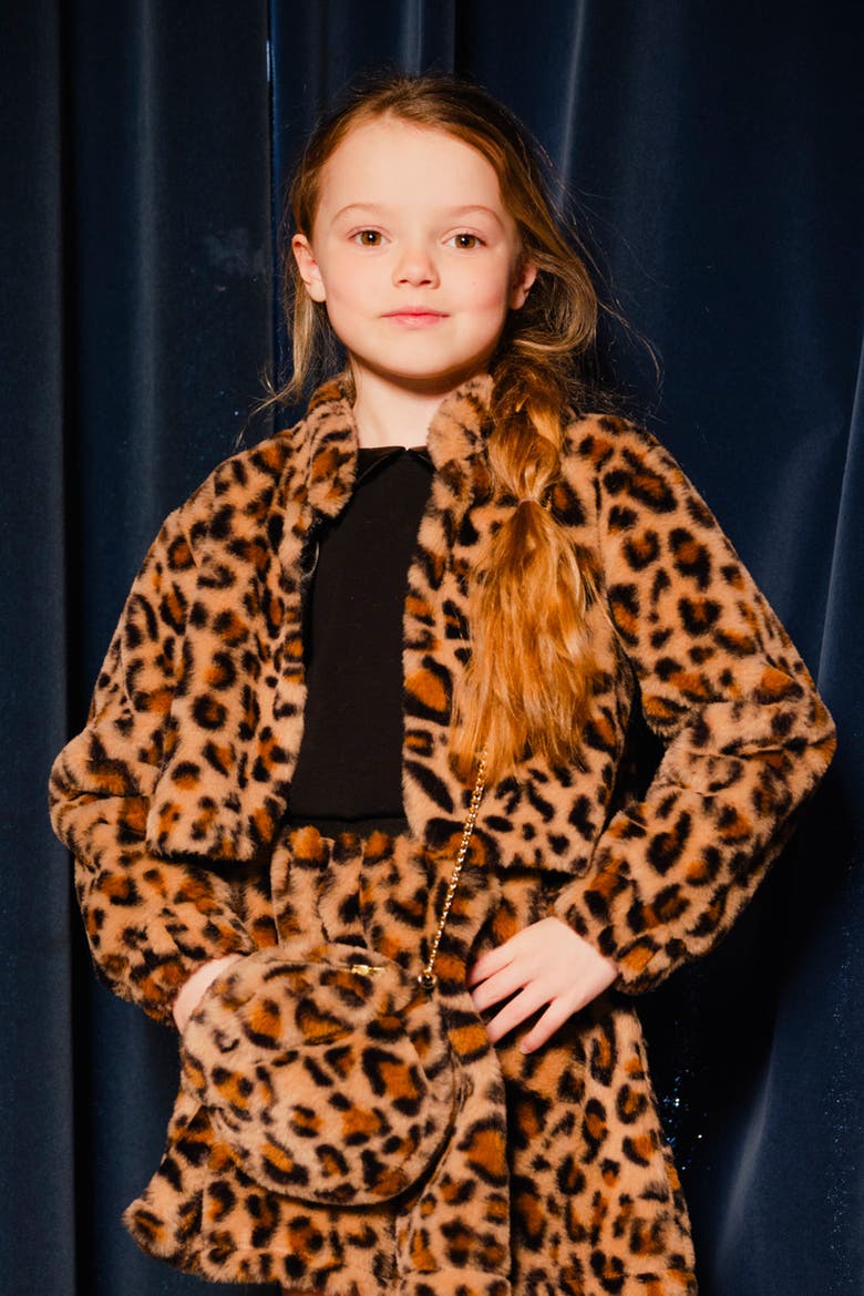 Leopard Faux Fur Button Front Side Pocket Jacket, Alternate, color, Brown with Leopard Print