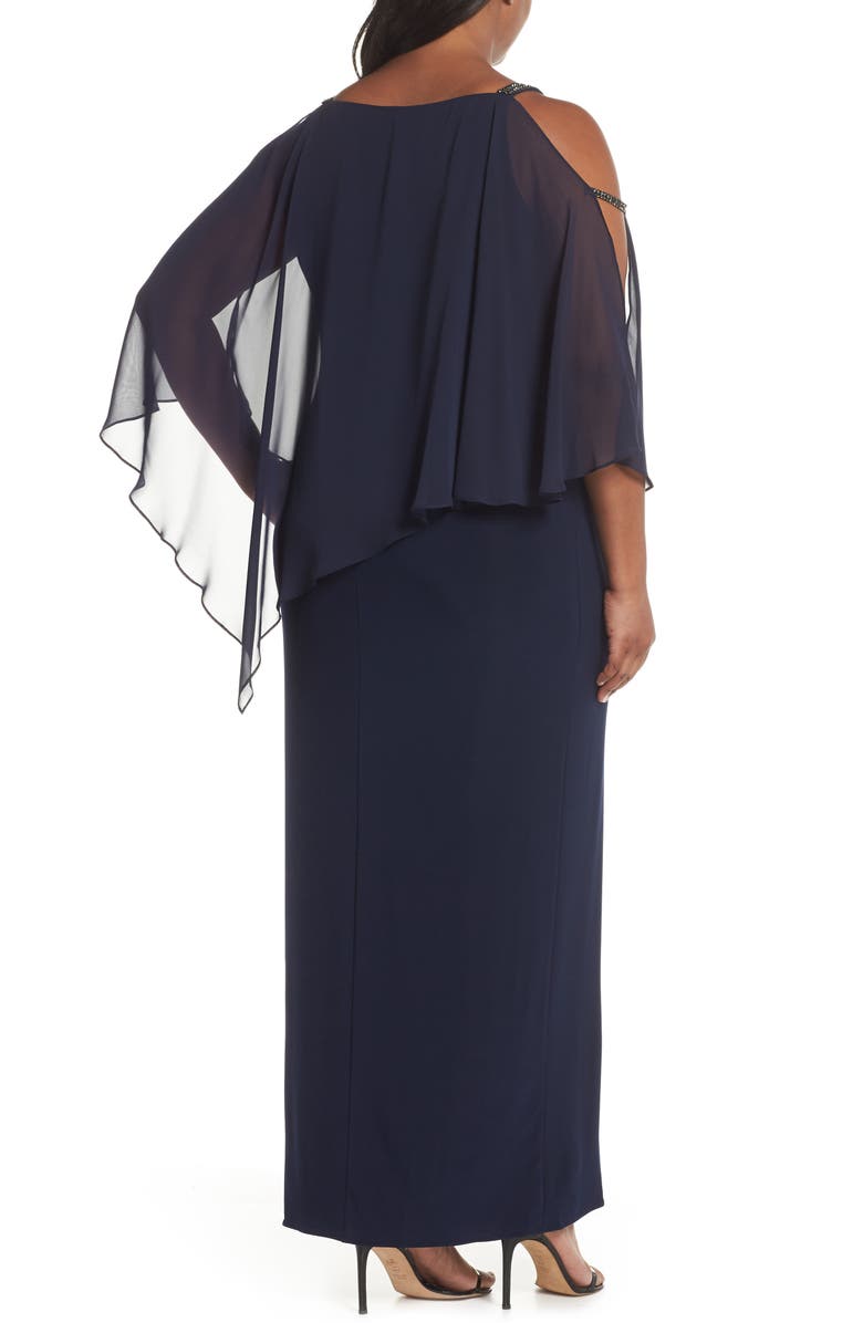 Xscape Evenings Xscape Chiffon Overlay Split Sleeve Gown, Alternate, color, 