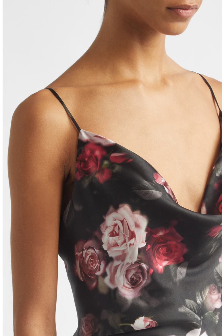 Calista Cowl Neck Silk Camisole, Alternate, color, BLACK/RHODODENDRON BLURREDROSE