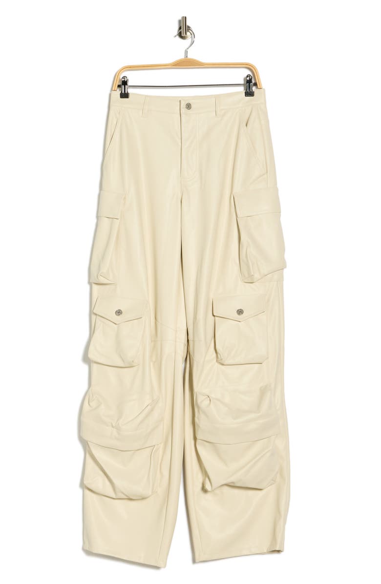AFRM Parker Faux Leather Wide Leg Cargo Pants, Alternate, color, Ivory