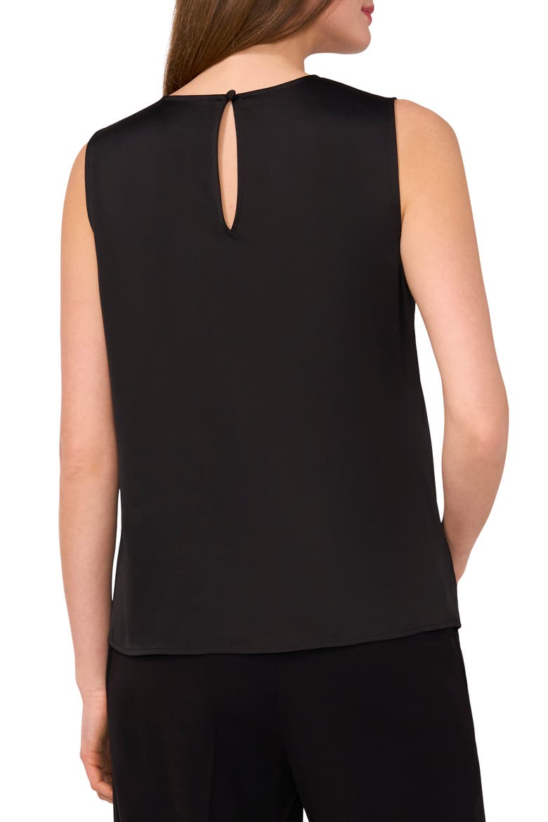 Single Pleat Sleeveless Satin Shell, Alternate, color, RICH BLACK 060