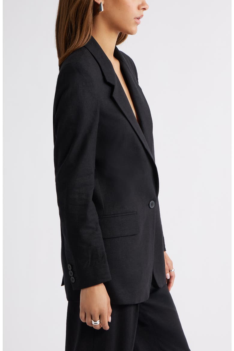 Everyday One-Button Linen Blend Blazer, Alternate, color, BLACK