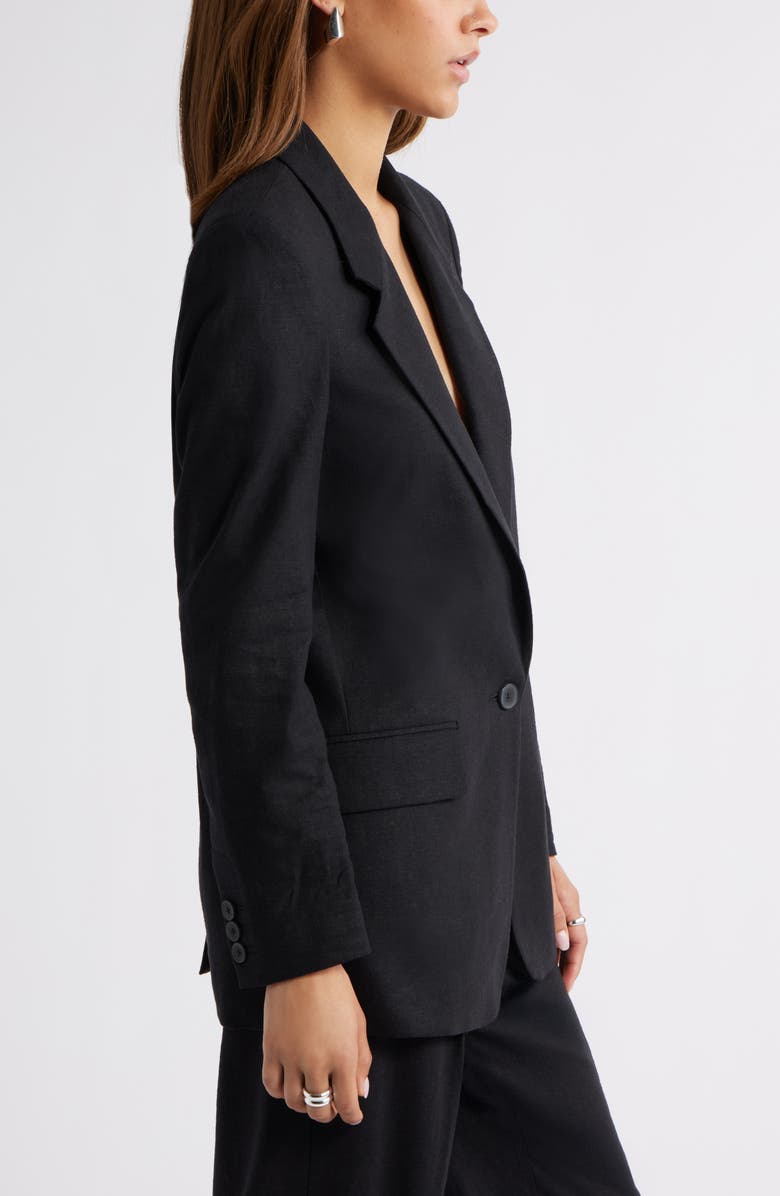 Open Edit Everyday One-Button Linen Blend Blazer, Alternate, color, Black