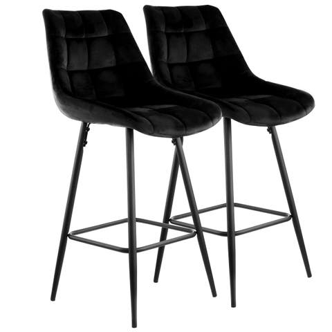 2 Piece Velvet Tufted Bar Chair with Metal Legs