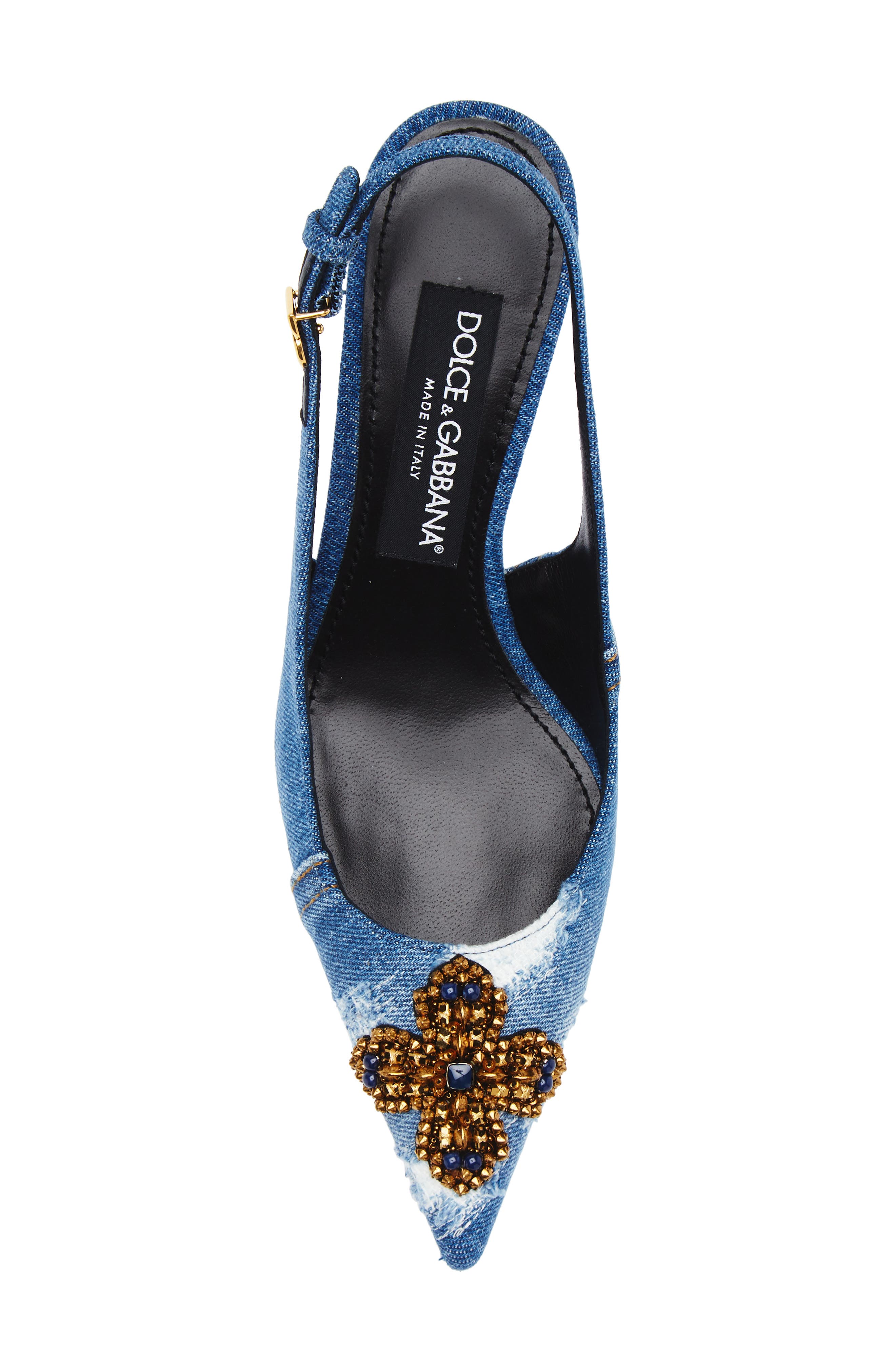 Dolce&Gabbana Crystal Embellished Denim Pointed Toe Slingback Pump, Alternate, color, 8C609 Blu/ Multicolor