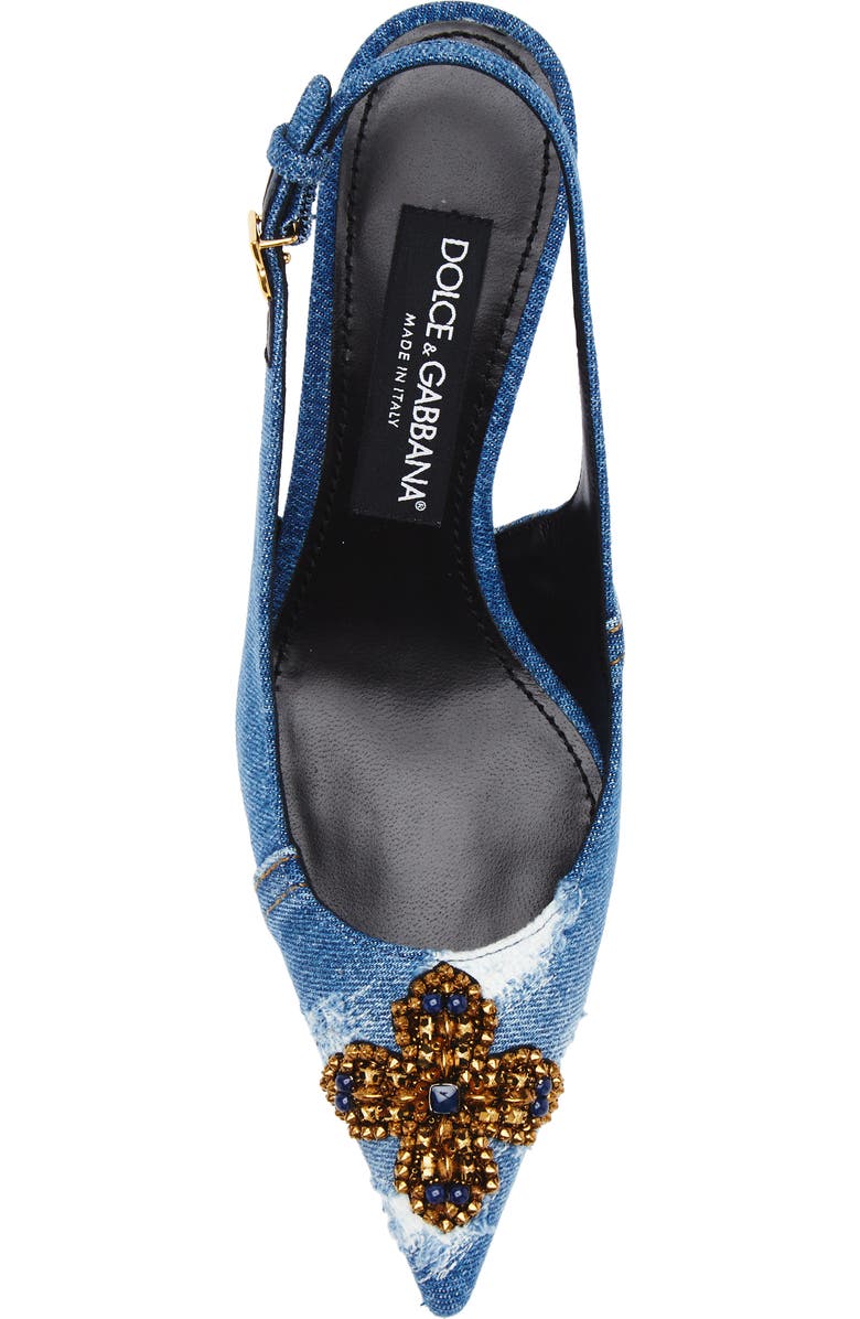 Dolce&Gabbana Crystal Embellished Denim Pointed Toe Slingback Pump, Alternate, color, 8C609 Blu/ Multicolor