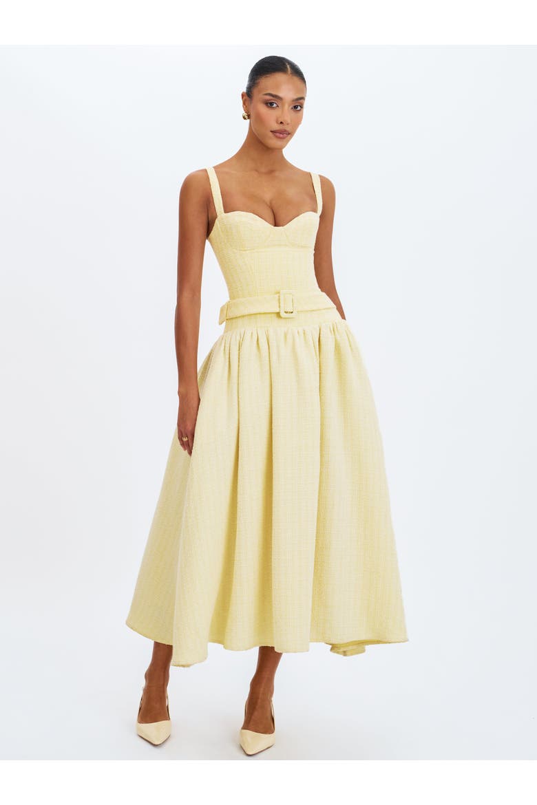 Tiana Sweetheart Belted Midi Dress, Main, color, Yellow