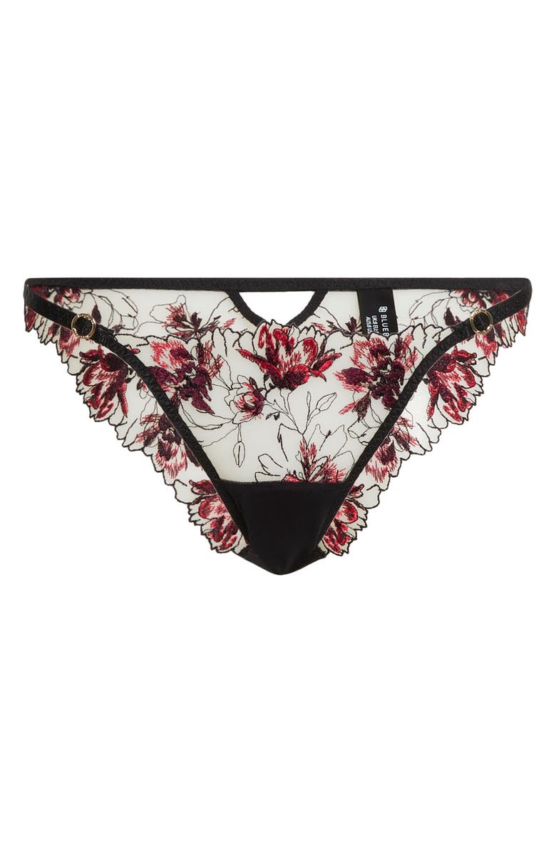 Bluebella Calista Embroidered Mesh Briefs, Alternate, color, Black/ Cherry/ Virt Pink/Sheer