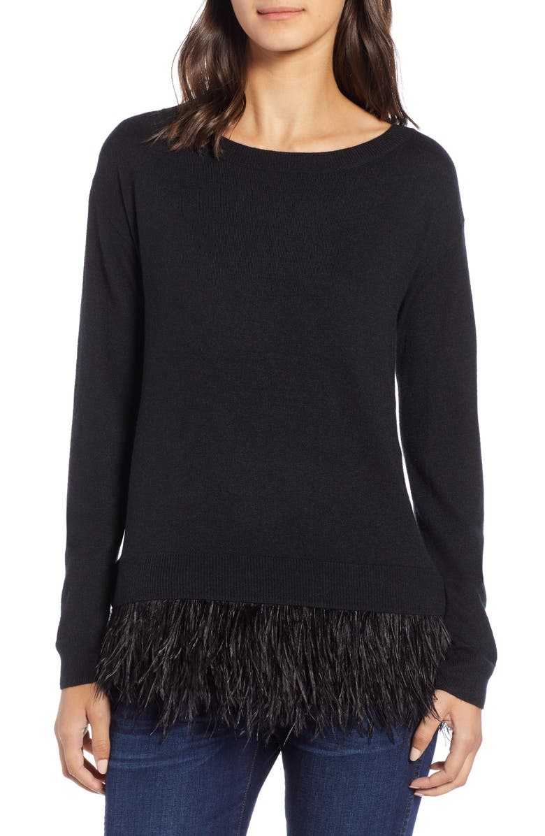Chelsea28 Feather Trim Sweater, Main, color,
