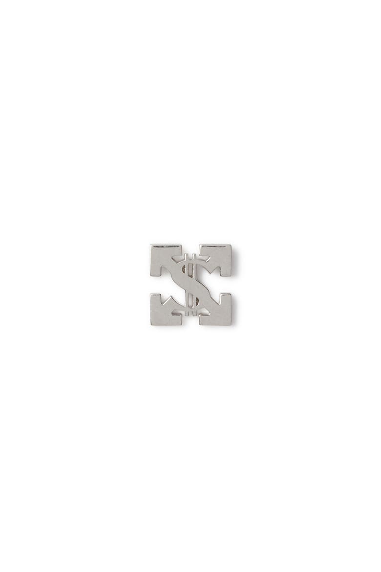Men's Bling Dollar Mono Earring, Main, color, Silver