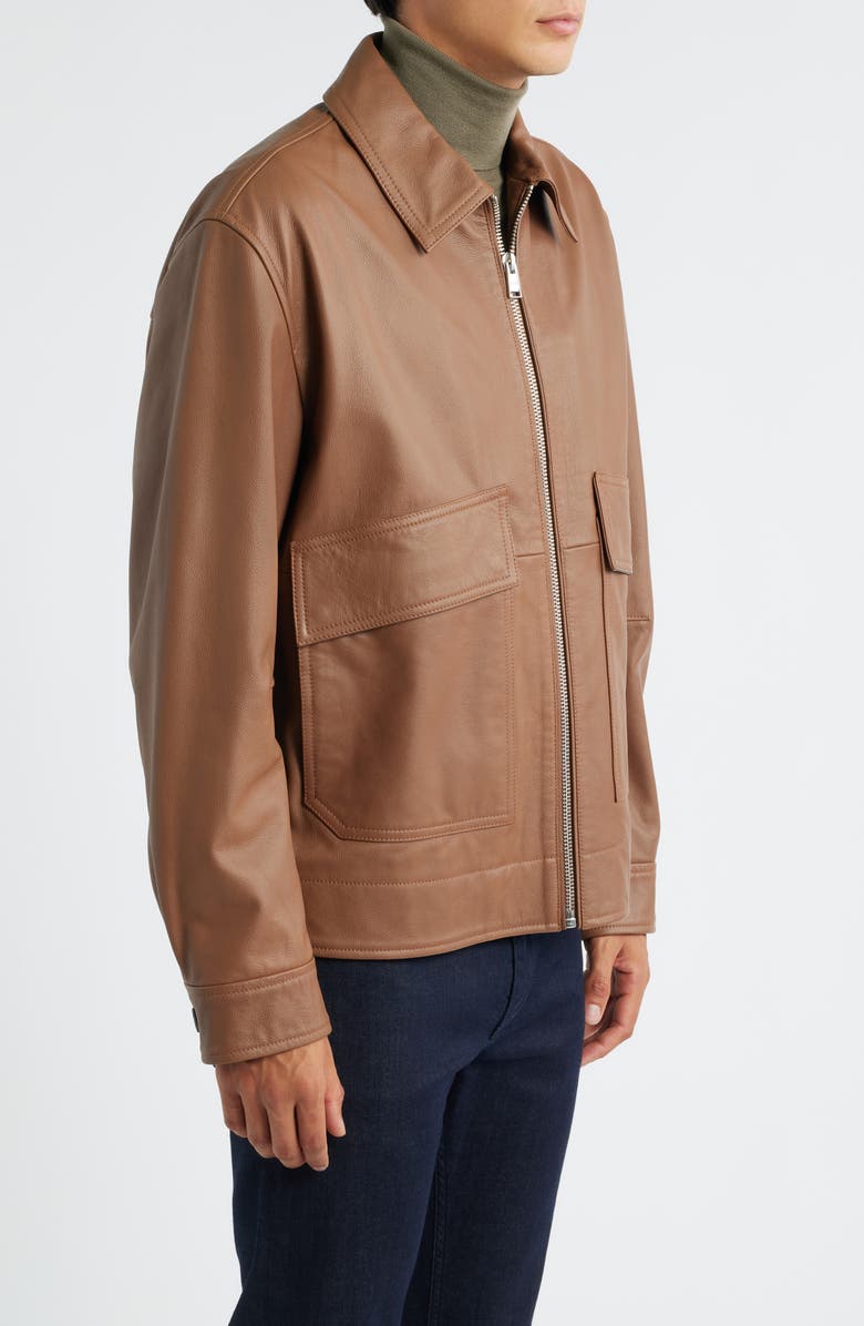 BOSS Melanchi Leather Jacket, Alternate, color, Medium Brown