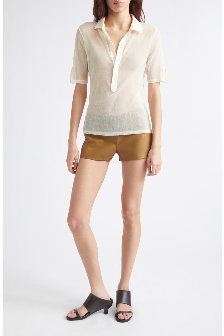 Sile Cotton Blend Tulle Polo Top, Alternate, color, 010 - OFF-WHITE