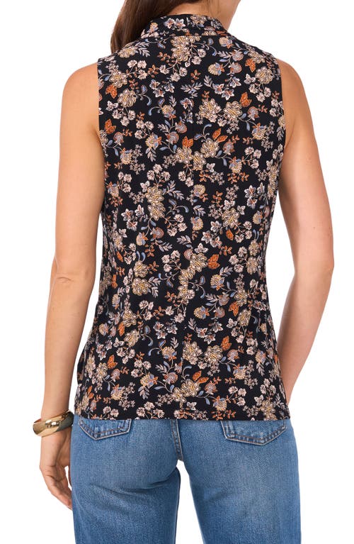 Vince Camuto Women's Floral Crossover Wrap-front Sleeveless Top In Rich Black