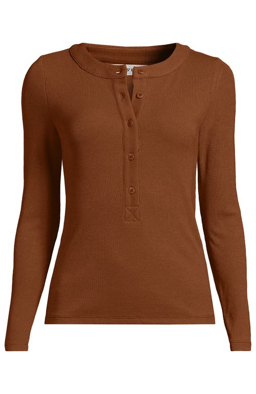 Lands' End Drapey Rib Skimming Long Sleeve Henley In Brown
