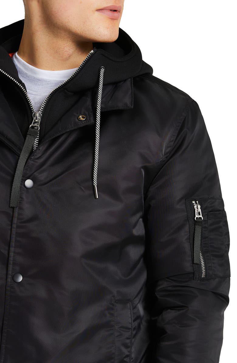 River Island Mixed Media Hooded Coach's Jacket, Alternate, color, 