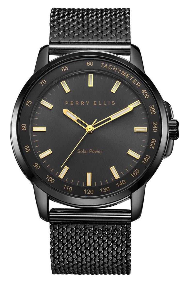 Solar Mesh Strap Bracelet Watch, 41mm, Main, color, GUNMETAL