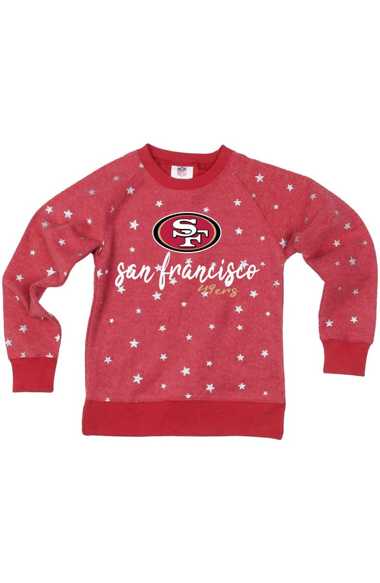 Wes & Willy Girls Youth Wes & Willy Scarlet San Francisco 49ers Shimmer Star Reverse Fleece Pullover Sweatshirt, Alternate, color, Scarlet