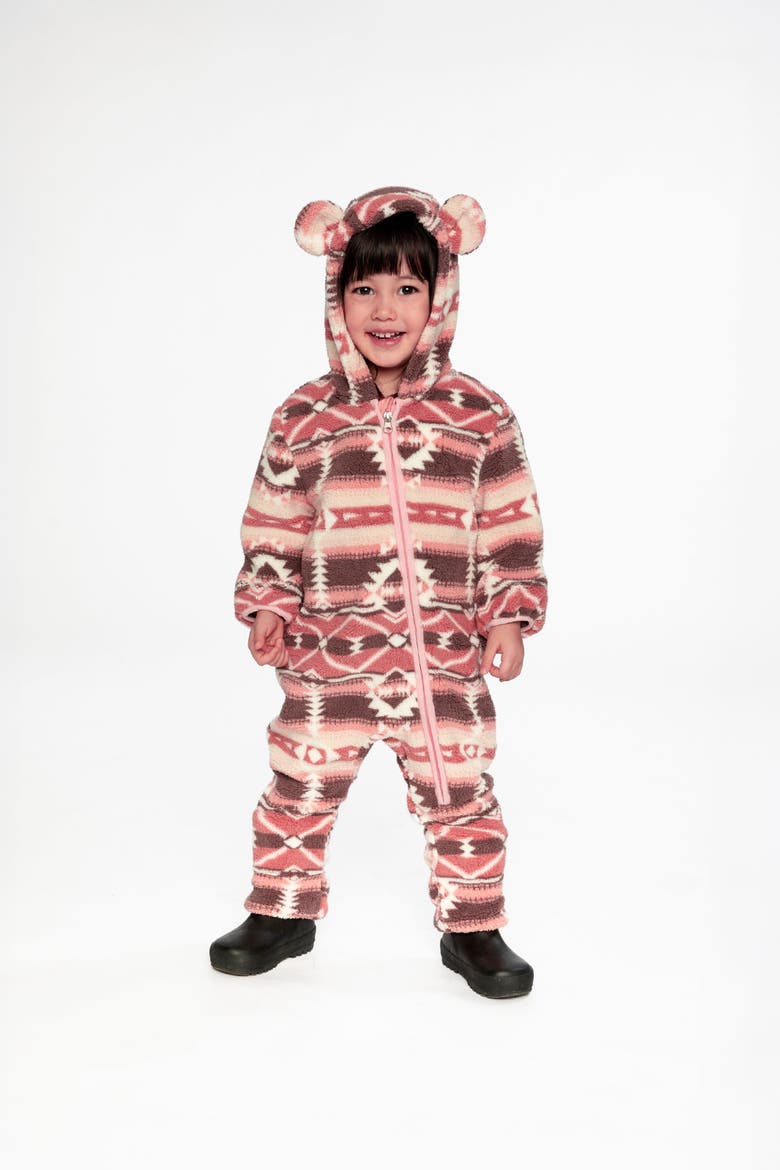 Mid-Season Fleece Animal Ear Hood Fold-Over One-Piece Outerwear, Alternate, color, Aztec Pink