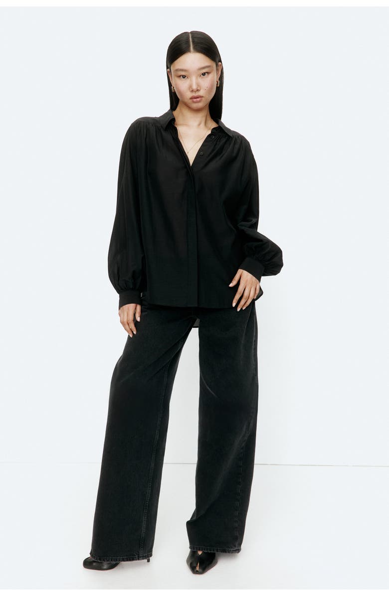 H&M Gathered Blouse, Alternate, color, Black