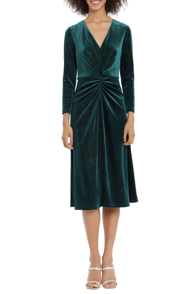 Long Sleeve Glitter Velvet Midi Dress, Main, color, GREEN