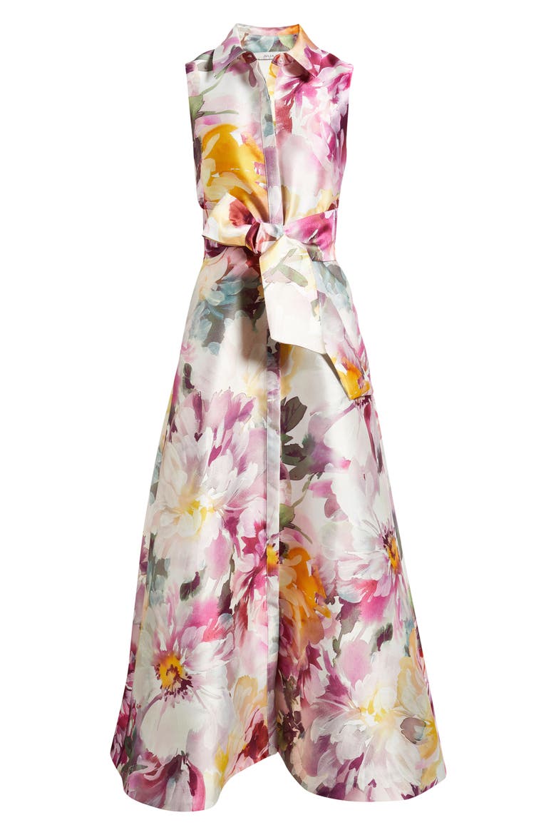 Floral Satin Gown, Alternate, color, PINK MULTI