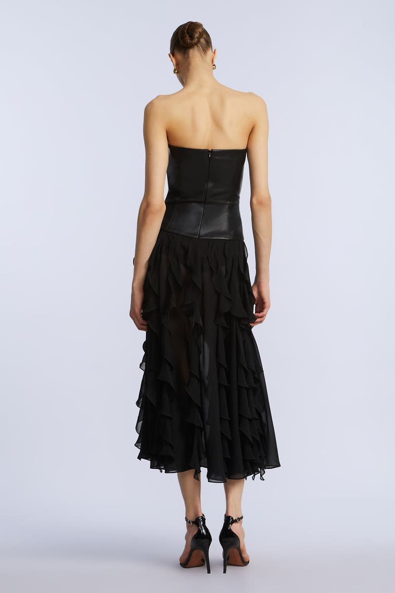 Leather Chiffon Dress, Alternate, color, Black