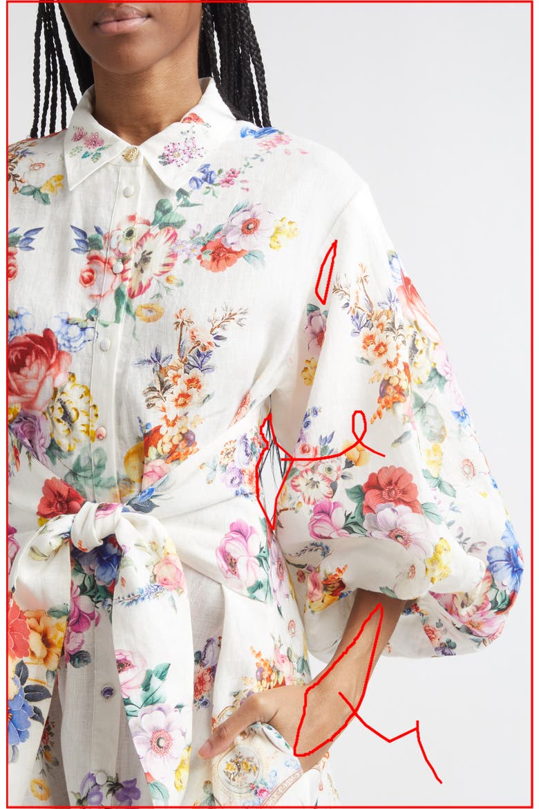 I Left My Heart in Granada Print Tie Waist Linen Shirtdress, Alternate, color, I LEFT MY HEART IN GRANADA