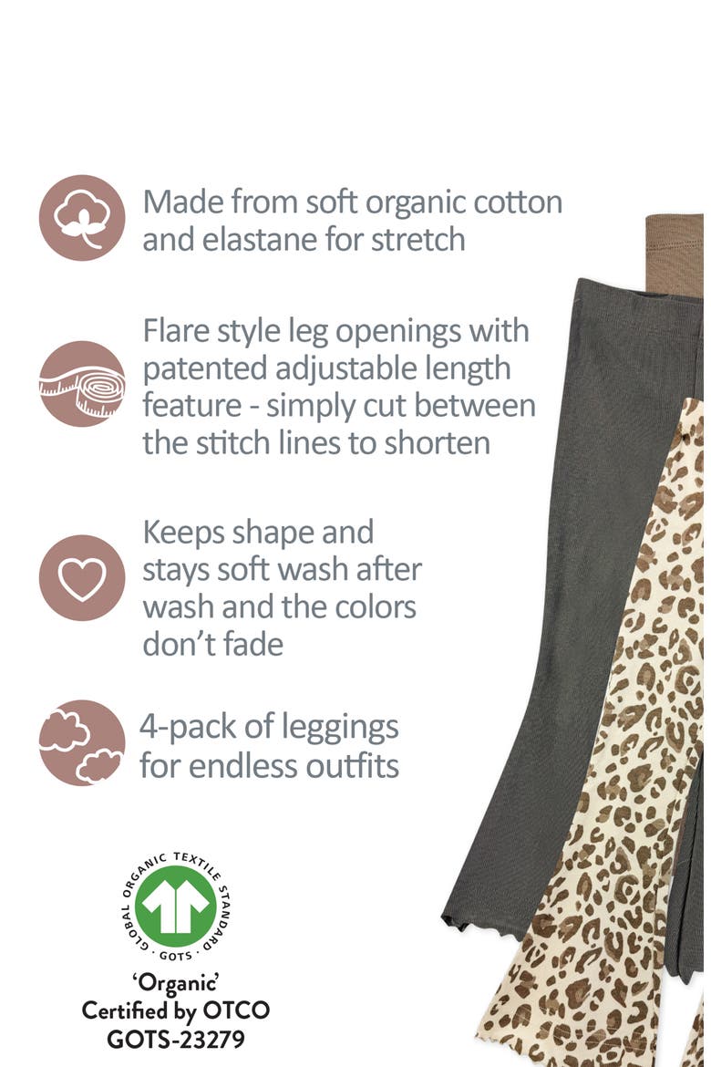 Fiorella Assorted 4-Pack Stretch Organic Cotton Flare Leggings, Alternate, color, NATURAL SNOW LEOPARD