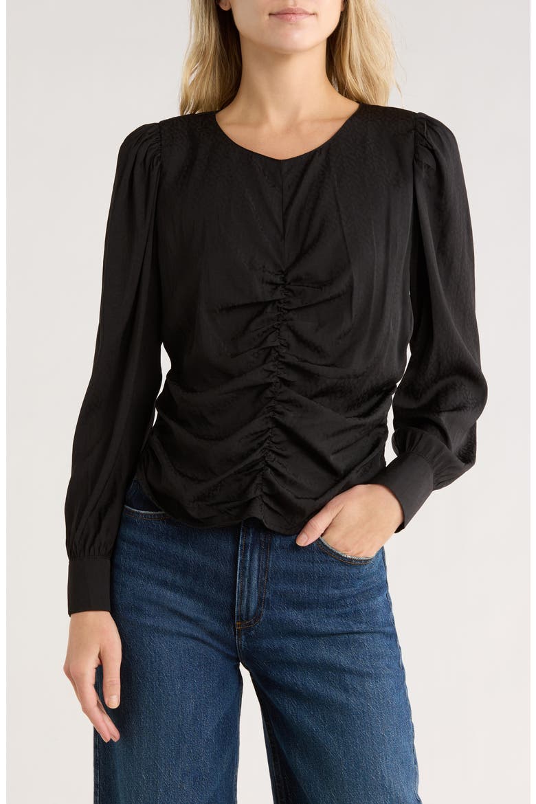 Long Sleeve Woven Top, Main, color, BLACK