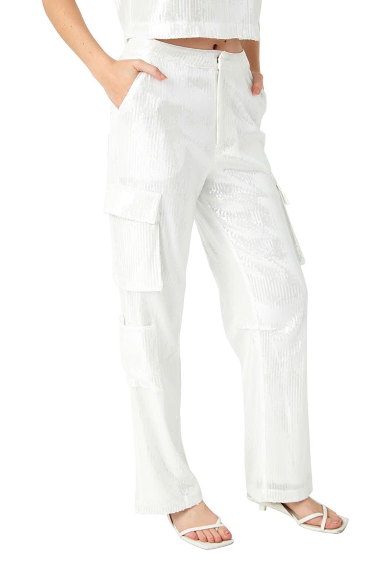 Sequin Wide Leg Cargo Pants, Main, color, CLEAR