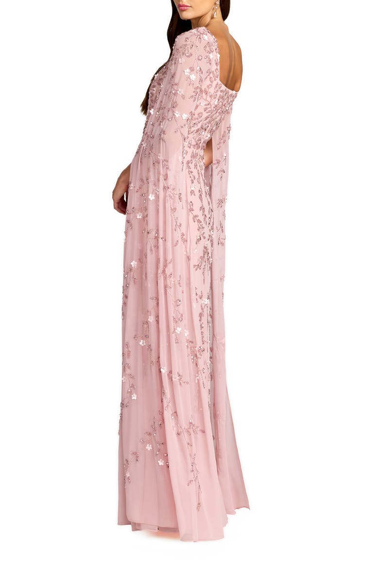 Petite Embellished Cape Sleeve A-Line Mesh Maxi Gown, Alternate, color, Rose