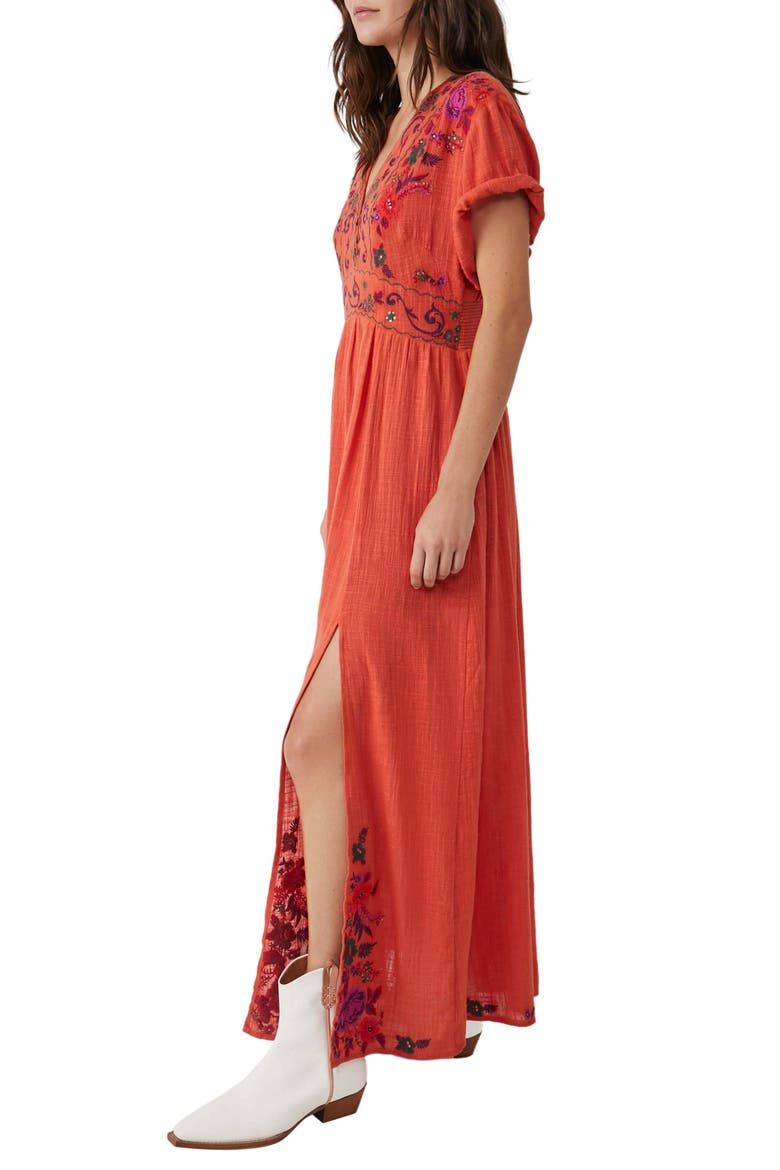 Maisle Embroidered Maxi Dress, Alternate, color, TIGER RED COMBO