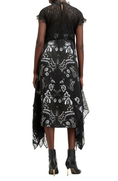 Allsaints Gian Lace Trim Asymmetric Maxi Dress In Monica Black