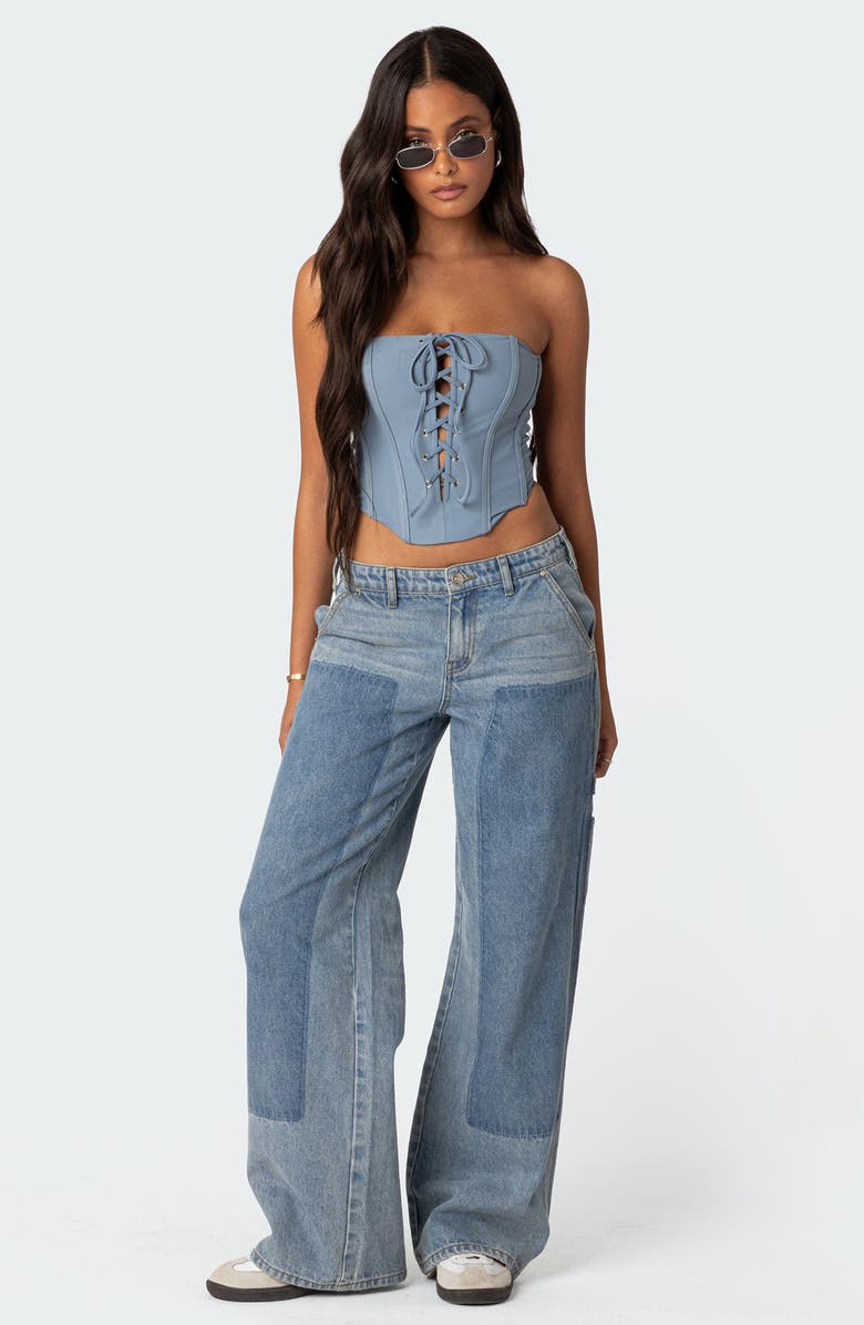 EDIKTED Kilah Strapless Corset Top, Alternate, color, Blue