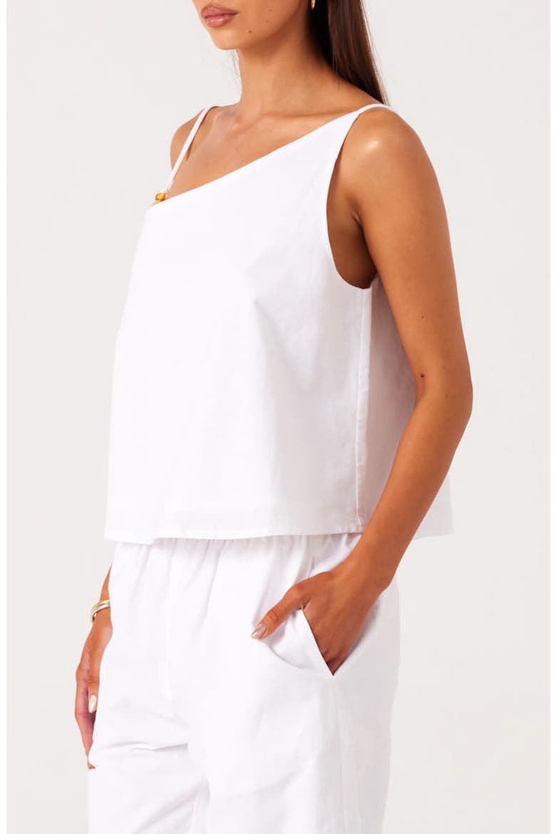 Ismene Asymmetrical One Shoulder Linen & Cotton Blend Top, Alternate, color, WHITE