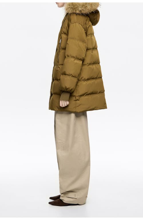 Bimba Y Lola Midi Length Fur Hooded Down Jacket In Green