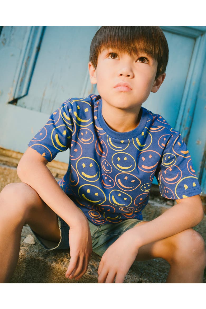 Organic Cotton Jersey Smiley T-Shirt, Alternate, color, Blue Smiley Print