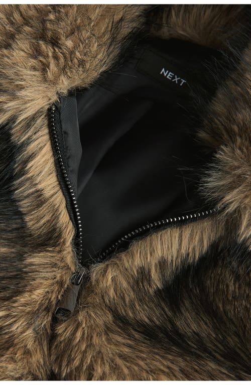 Next Chunky Faux Fur Zip-up Jacket In Brown