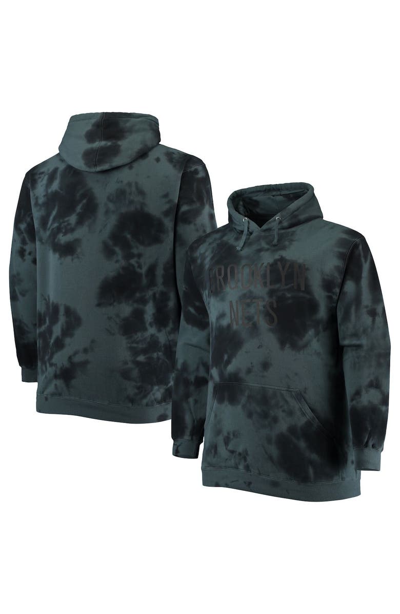 FANATICS Men's Fanatics Branded Black Brooklyn Nets Big & Tall Wordmark Cloud Dye Pullover Hoodie, Main, color, Black