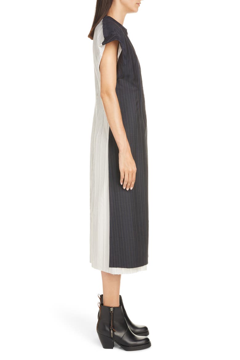 Di Chain Detail Pinstripe Midi Dress, Alternate, color, NAVY BLUE