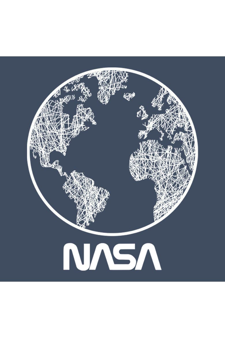 Junior's NASA Sketchy World Logo  Sweatshirt, Alternate, color, Blue Heather