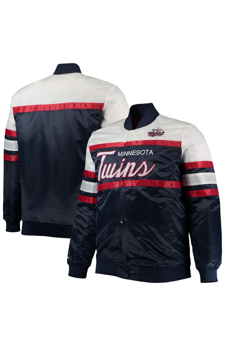 Mitchell & Ness Men's Mitchell & Ness Navy/Red Minnesota Twins Big & Tall Coaches Satin Full-Snap Jacket, Alternate, color, Navy