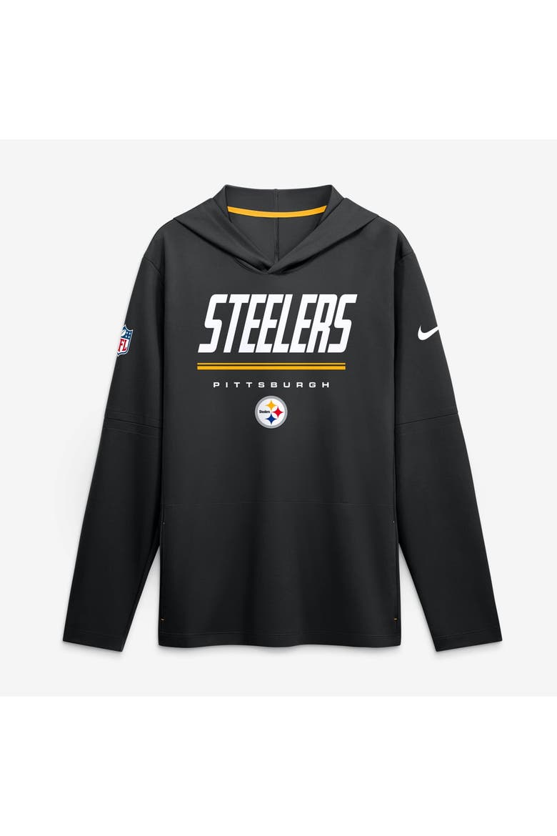 Men's Nike Black Pittsburgh Steelers Big & Tall Sideline Game On Lightweight Hooded Long Sleeve Dri-FIT Top, Main, color, Black