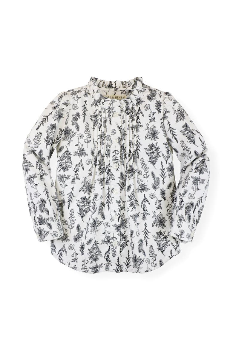 Baby Girls' Organic Pintuck Button Down Blouse, Infant, Main, color, Black Winter Botanical
