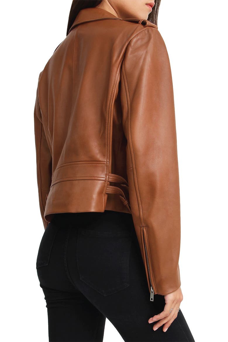 Just Friends Leather Moto Jacket, Alternate, color, BROWN