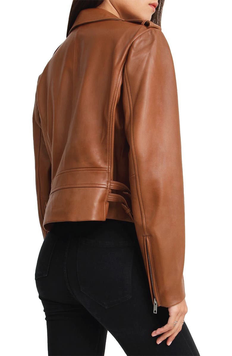 Belle & Bloom Just Friends Leather Moto Jacket, Alternate, color, Brown