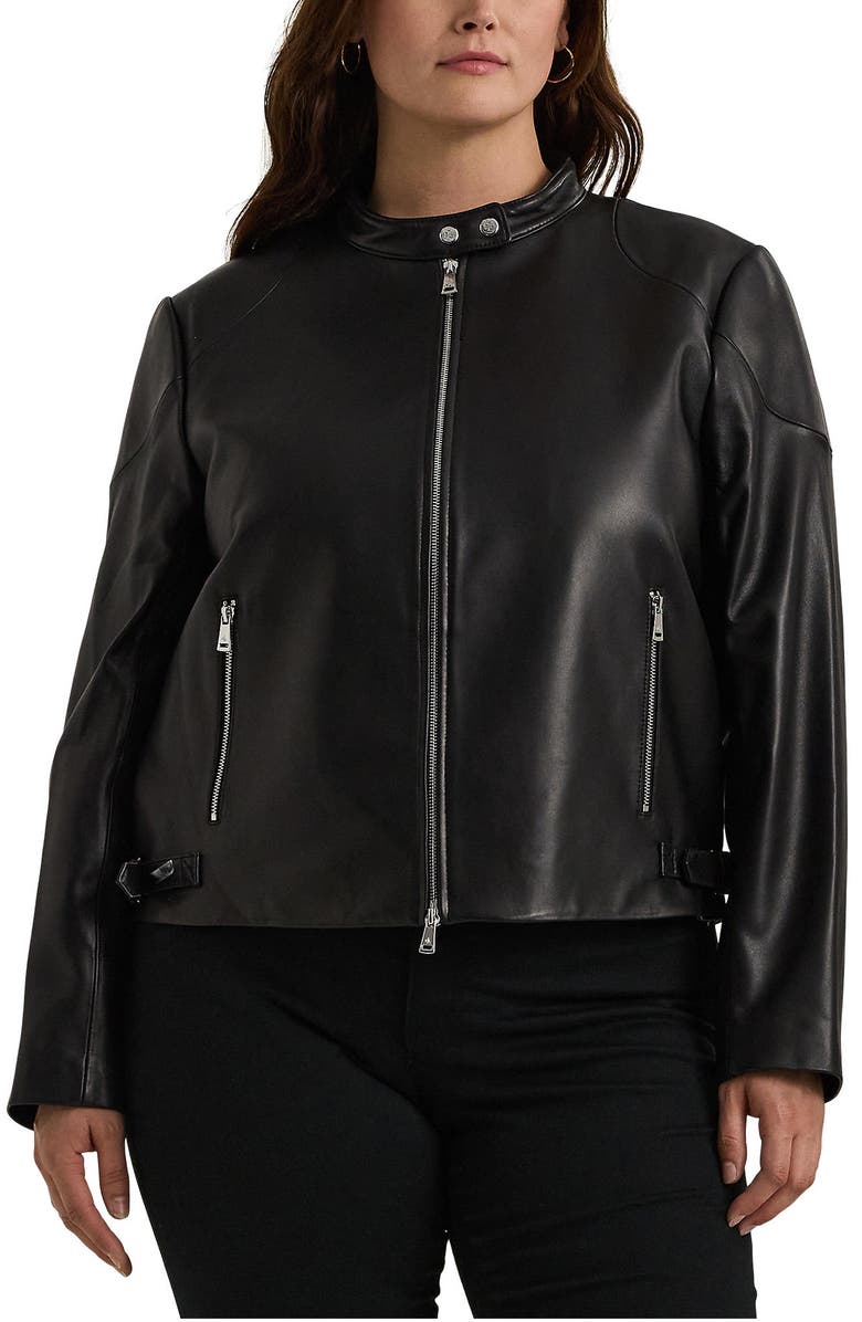 Lauren Ralph Lauren Lambskin Leather Jacket, Main, color, Black