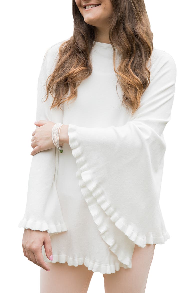 Talia Ruffle Trim Poncho, Main, color, IVORY