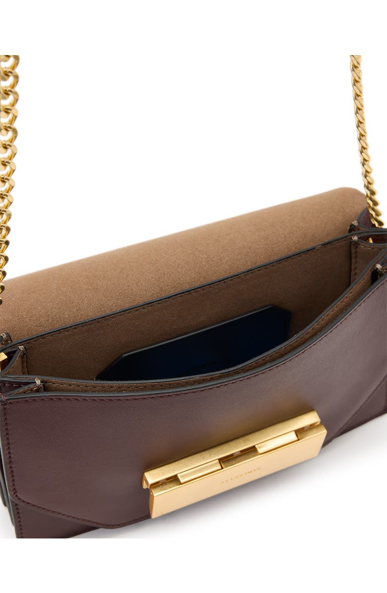 AllSaints Etta Leather Clutch, Alternate, color, Dark Red